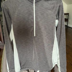 Gray and White Under Armour UA top with half zip, size S